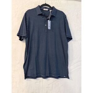 tasc Performance Men XL NWT Navy Blue Striped Bamboo Cotton Polo Shirt TM723